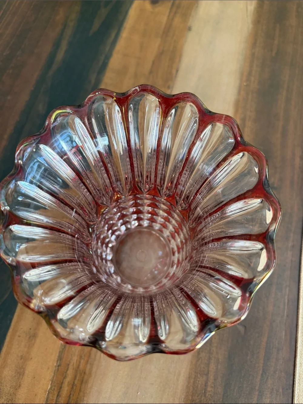 Ruby Red Crystal Glass Fluted vase potentially product of Val Lambert